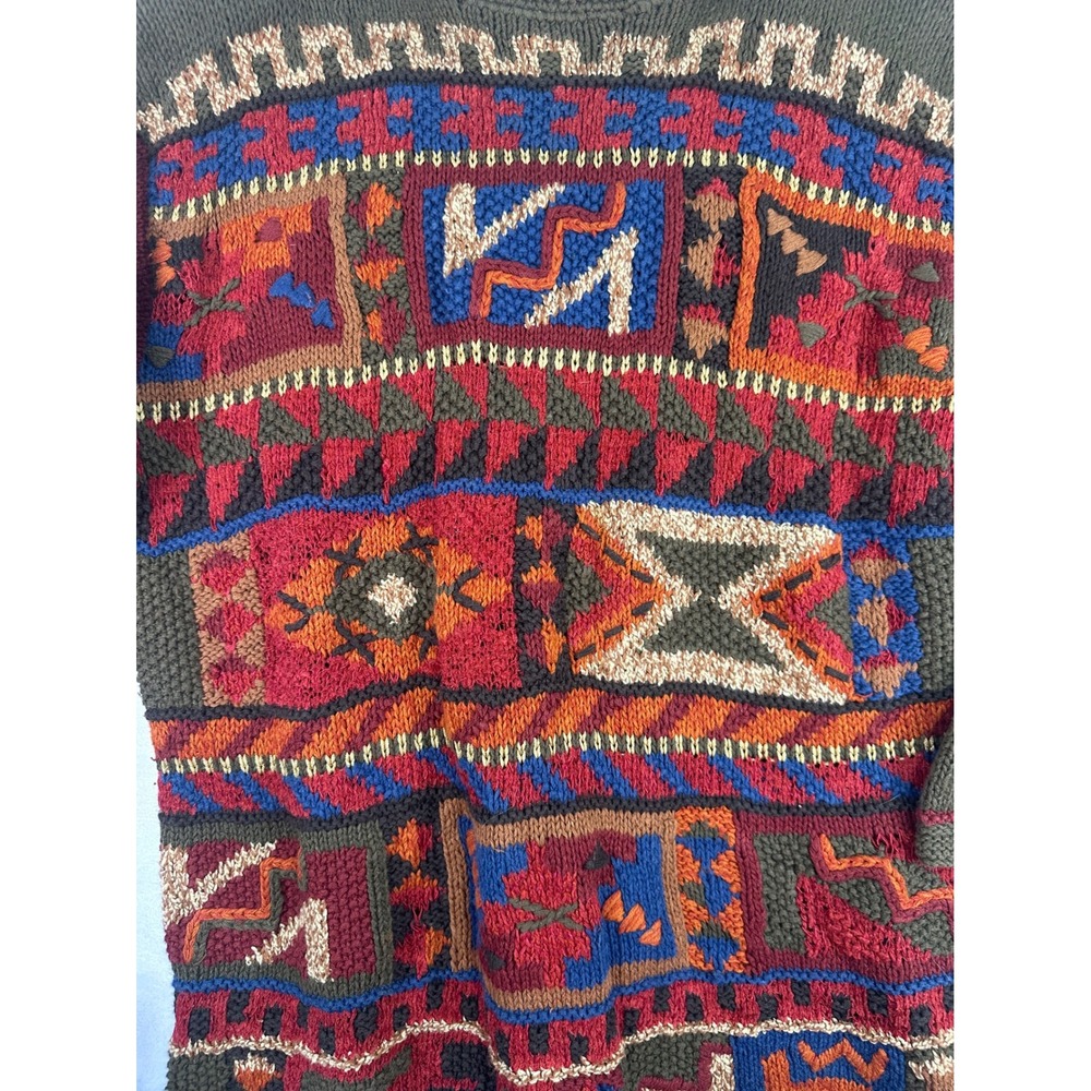 Sigrid Olsen Hand Knit Sweater Small Brown Red Geometric Tribal Vintage Women - Picture 3 of 7